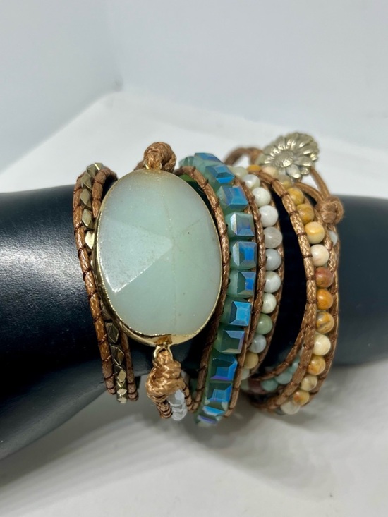 Jewelry - Multi-Row Aqua Stone and Bead Wrap Bracelet - Boho Chic